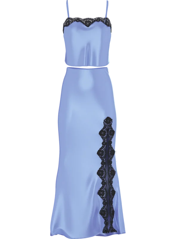 Ensemble haut court et jupe nuisette en satin et dentelle – Image 3